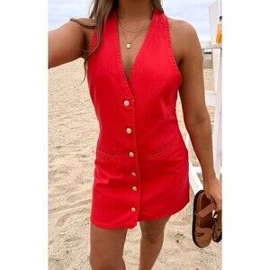 beginning boutique Corbin Red Denim halter Neck mini dress Size XS Or 2 NWT